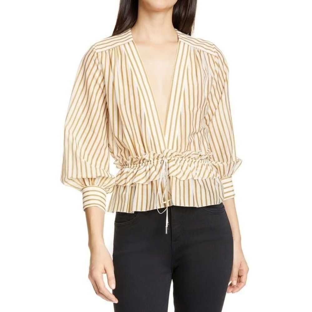 Robert Rodriguez Mariel Striped V-Neck Top